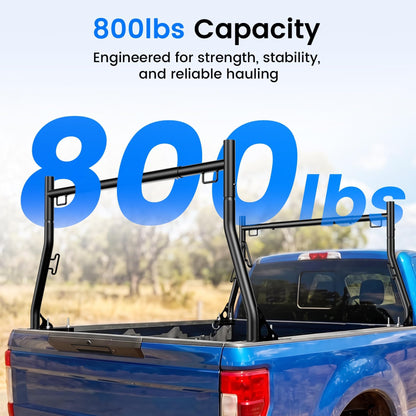 Truck Ladder Rack, 800 lbs Capacity Extendable Ladder Rack for Truck, Universal Adjustable Pickup Truck Bed Ladder Rack, Heavy Duty Steel Construction, No Drilling Required