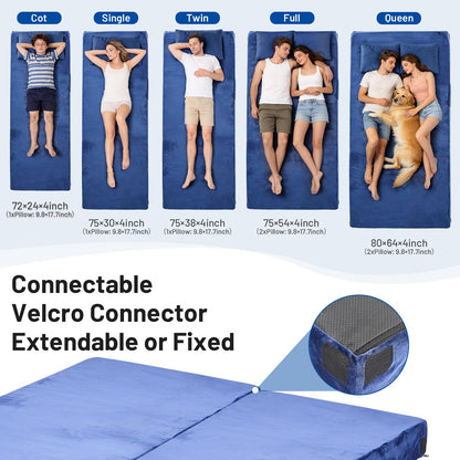 Easthome Twin Memory Foam Camping Mattress Pad with Pillow - Extra Thick 4 Inch Sleeping Pad for Camping, Waterproof Roll Up Mattress Topper for Adults Car Truck Tent Guest Bed, Travel Bag, Navy Blue