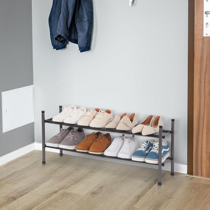 Storage Maniac Expandable Shoe Rack - 8 Pairs Stackable Metal Organizer for Closet & Entryway | Black 2-Tier