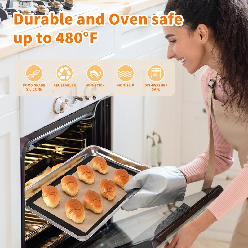 Luckyiren 2-Pack Silicone Baking Mats – Non-Stick Reusable BPA-Free Oven Liners, 100% Food-Grade Silicone, Fit Half Sheet Pans (16.54" x 11.62") for Cookies, Pastry & More