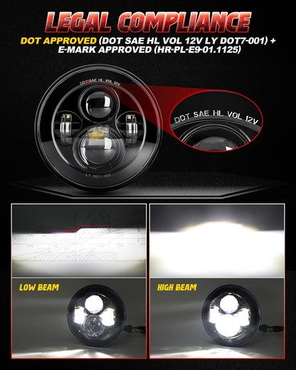 LX-LIGHT DOT Approved 7'' Black LED Headlights + 4 '' LED Fog Lights Compatible with Jeep Wrangler 97-2017 JK TJ LJ