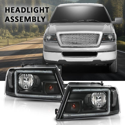 LED DRL Headlight Assembly Front Headlamp,Compatible with Ford F150 2004-2008,Fit Lincoln Mark LT 2006-2008,NOT Fit 2004 F150 Heritage/Flareside Beds Models,Clear Lens Black Housing Clear Reflector