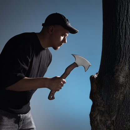 AncientSmithy Tomahawk Axe - Handmade Tactical Tomahawk Hatchet - Full Tang Combat Axe for Military Camping and Outdoor Activities (Three Spikes with Kydex Case)
