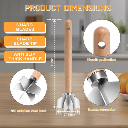 11 inch Stainless Steel Meat masher with 6 Blades, Metal Potato Masher, Ground Beef chopper tool, Suitable For Making Ground meat, Mashed potatoes, Jam and more（one pack)