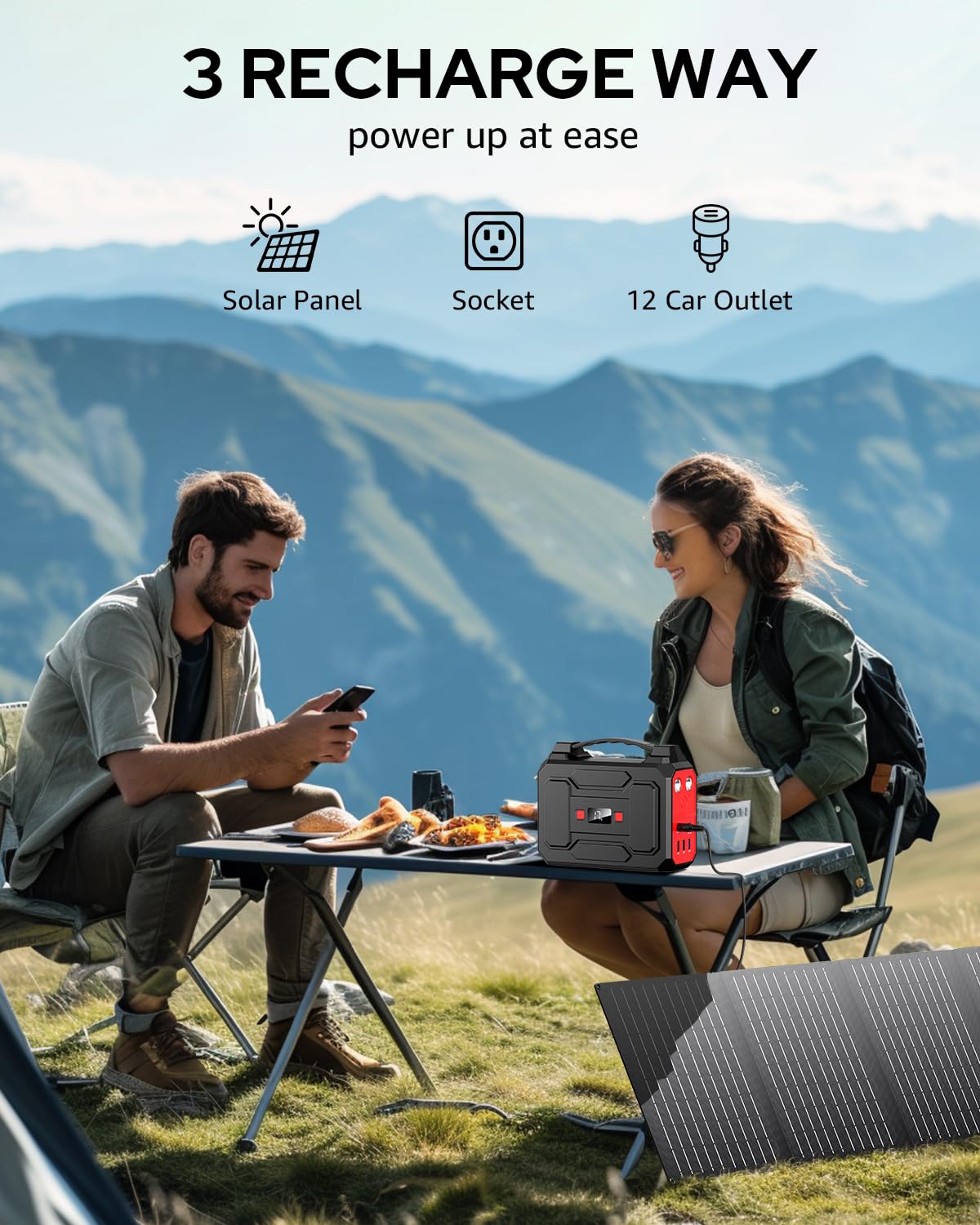 Solar Powered Generator 200W Peak/100W Rated, Portable Solar Generator Power Station with Solar Panels 40W Included, 146Wh Solar Power Bank with AC Outlet 110V for Home Use Camping Outdoor Adventure