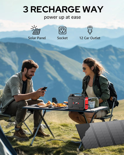 Solar Powered Generator 200W Peak/100W Rated, Portable Solar Generator Power Station with Solar Panels 40W Included, 146Wh Solar Power Bank with AC Outlet 110V for Home Use Camping Outdoor Adventure