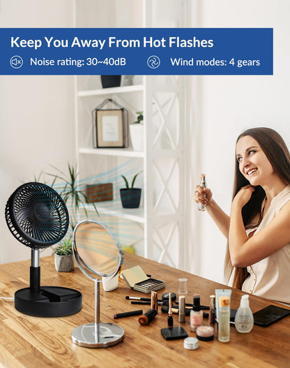 Primevolve Portable Fan,Battery Operated Rechargeable USB Fan with Remote, Foldable Floor Table Desk Pedestal Fan for Bedroom Camping Travel,Black 7.7"