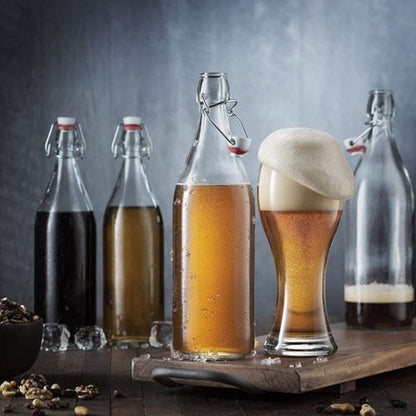 Encheng 32 oz Clear Glass Bottles with Air Tight Lids,Easy Cap Bottle for Beer and Home Brewing,Glass Kombucha Bottles with Stoppers,Swing Top Bottle for Beverages 8 Pack