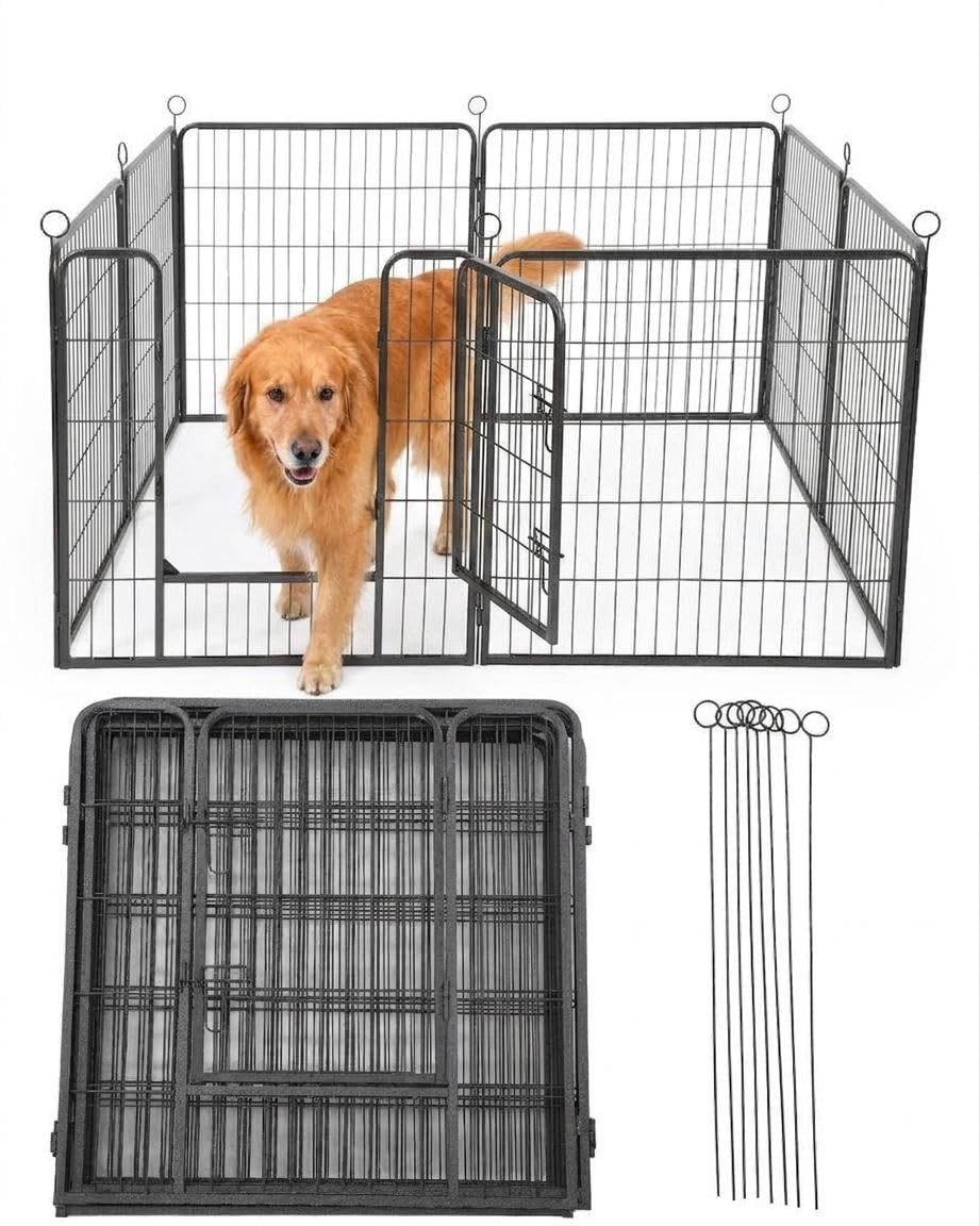 40 Inch 8 Panels Dog Playpen, Heavy Duty Metal Pet Exercise Pen with Secure Gate, Foldable Portable Dog Fence, Anti-Rust Metal Puppy Playpen for Large Small Dogs, Outdoor Yard RV Camping & Indoor Use