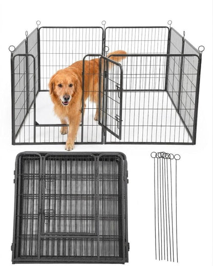 40 Inch 8 Panels Dog Playpen, Heavy Duty Metal Pet Exercise Pen with Secure Gate, Foldable Portable Dog Fence, Anti-Rust Metal Puppy Playpen for Large Small Dogs, Outdoor Yard RV Camping & Indoor Use