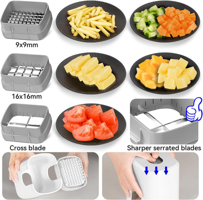 KEOUKE Vegetable Chopper - Multifunctional 3-Blade Food Dicer with Container & Storage Box | White