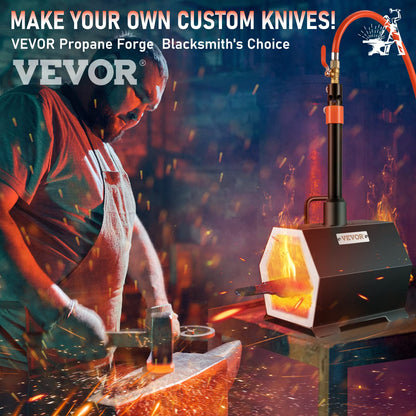 VEVOR Propane Forge Portable, Single Burner 2600°F Metal and Knife Forge, Large Capacity Blacksmithing Farrier Forges, Gas Forging Tools and Equipment, Complete Mini Forge Kit