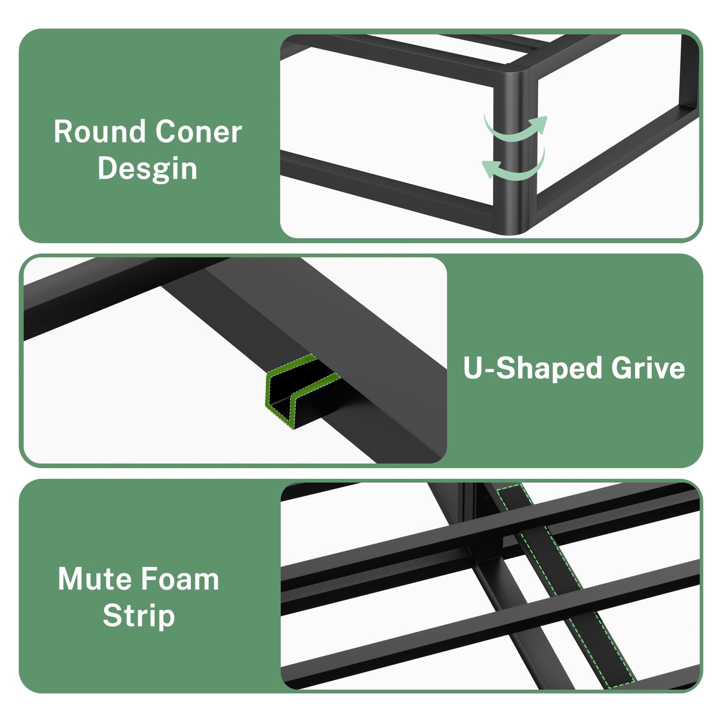 VIPSHOW 5 Inch Full Metal Bed Frame Round Corner Low Platform Bed Frames 3000 LBS Heavy Duty Steel Slats Support Mattress Foundation No Box Spring Needed, Noise Free, Easy Assembly, Black