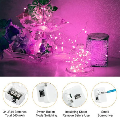 btfarm Valentine's Day 6 Pack Pink Fairy Lights Battery Operated 3 Modes, 7ft 20 Led Twinkle String Lights Waterproof, Bulk Small Mini Light for Mason Jars Christmas Vases Wedding Table Decorations