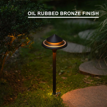 GOODSMANN Low Voltage Landscape Lighting 4PK LED Path Lights Oil Rubbed Bronze 4W 32 Lumen Hardwired 2 Tier Pagoda Landscape Pathway Lights 3000K Warm White Metal Stakes Cable Connectors