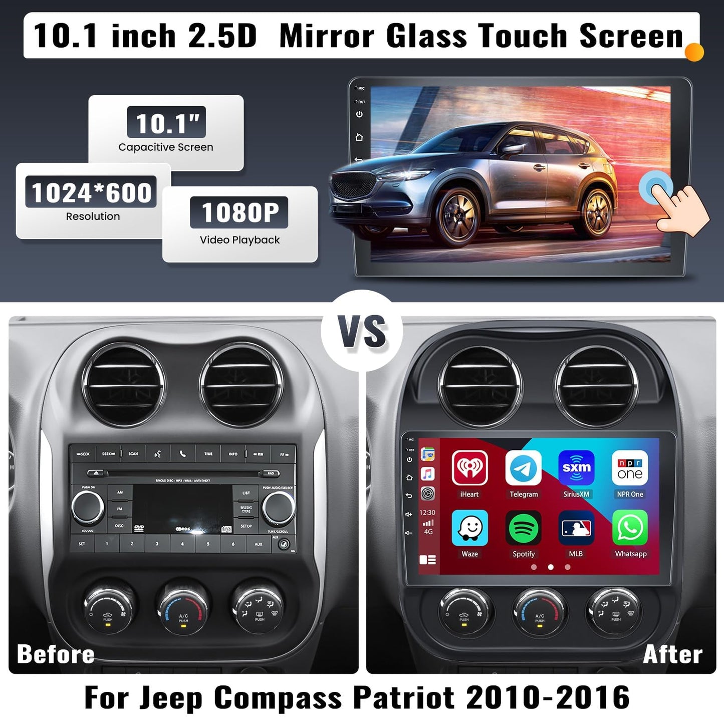 [2GB+64GB] Android 13 Car Radio for Jeep Compass Patriot 2010-2016 with Wireless Carplay Android Auto,10.1 ' 1080P Touchscreen Head Unit Bluetooth WiFi GPS 26-UI Mirror Link SWC Rear Cam+ USB Canbus
