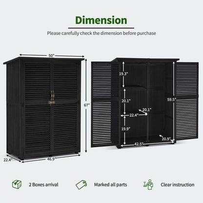 MCombo Outdoor Storage Cabinet, Wooden Storage Shed with Latch, Outside Garden Tool Shed with 2 Doors for Patio Yard Lawn, 1900 (Black, Large)