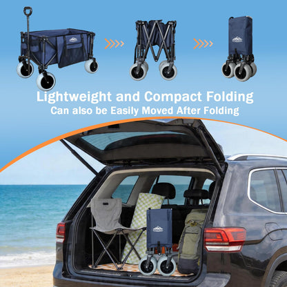 OTIATrail Beach Wagon, Big All-Terrain 9"x4" PU Wheels for Sand, 200L Large Capacity & 330lbs Heavy Duty, Collapsible Utility Wagon with Extended Tailgate for Beach Camping Outdoors