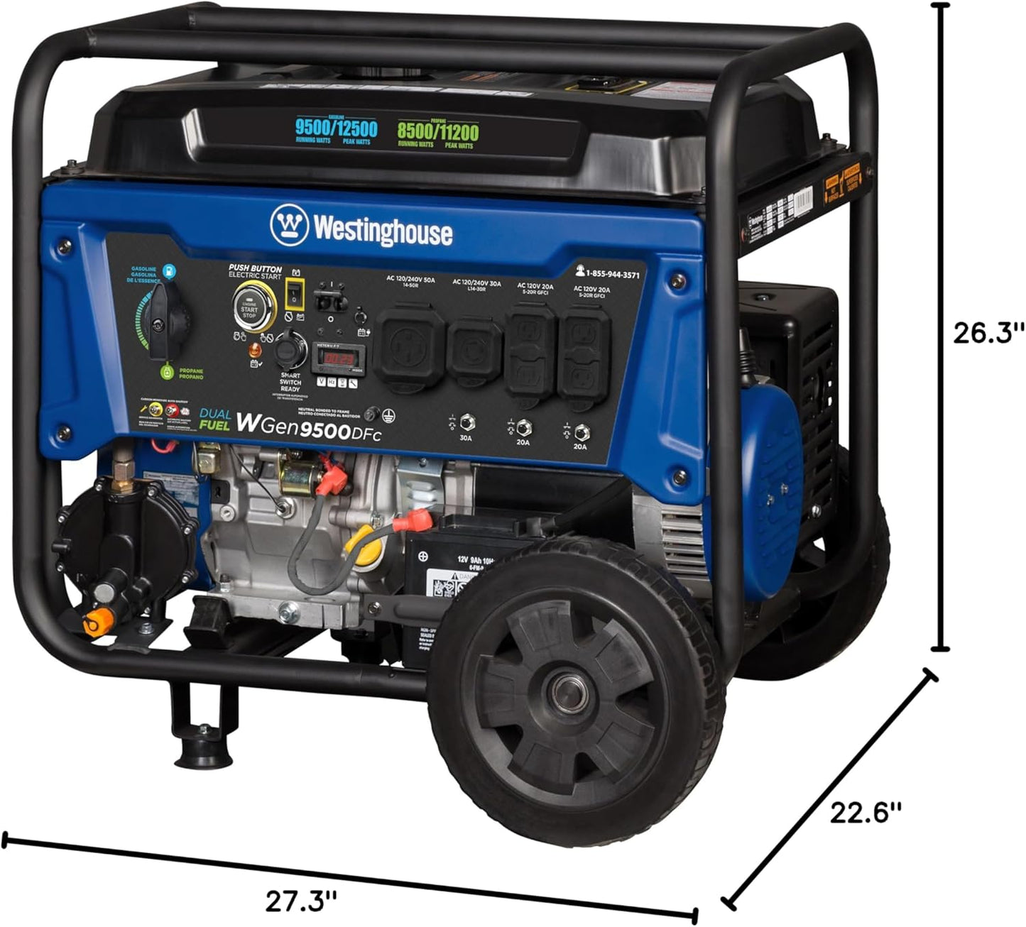 Westinghouse 12500 Peak Watt Dual Fuel Generator - Remote Start, Transfer Switch Ready, CO Sensor