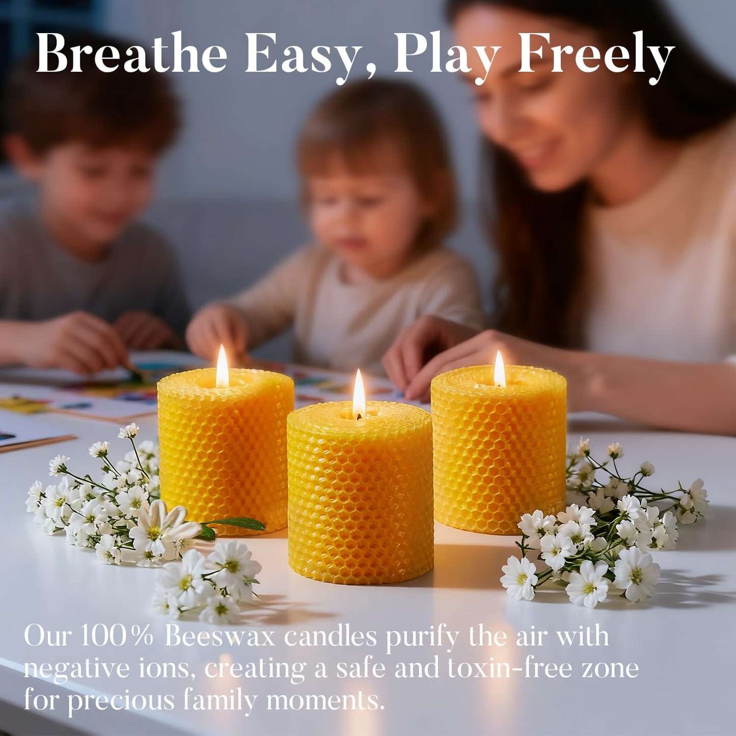 Ashlux Beeswax Pillar Candles 3 Pack, 3x3 Inch Unscented Dripless Pure Natural Bees Wax, Hand-Rolled Honeycomb Decorative Candle for Home Decor, Prayer, Wedding, Meditation, Gifts Set