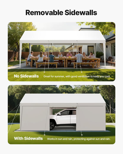 VEVOR Carport, 10 x 20 FT Outdoor Car Canopy, Potable Carport with Removable Sidewalls & Door, Heavy Duty Car Shelter, UV-Resistant & Water-Resistant, All-Season Protection for Automobile Boat White