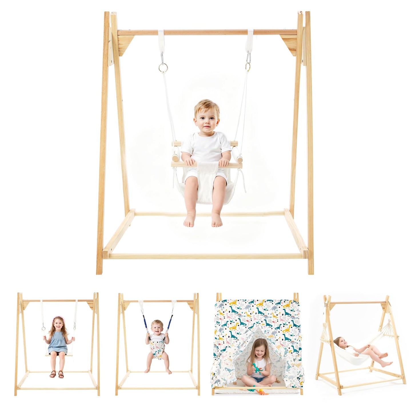 Yrthe Voitom 5-in-1 Baby and Toddler Foldable Swing Set with Stand, Classic Swing, Swing-Seat, Baby Jumper, Hammock, Play Tent
