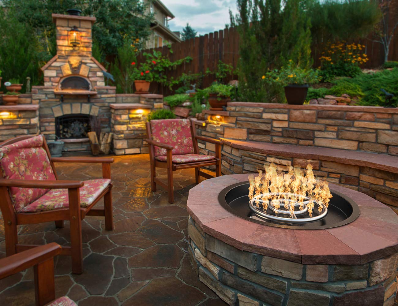 Skyflame Round Fire Pit Burner Pan Fire Bowl with Burner Ring - Drop-in Style - Made of Stainless Steel - 19 inch