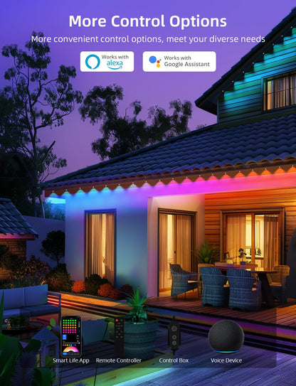 APPECK Permanent Outdoor Lights 100ft with 72 LEDs, DIY Scene Modes, Smart RGBW String Lights Waterproof, App/Remote Control for Easter, Holiday, Alexa/Google Assistant Compatible, Black
