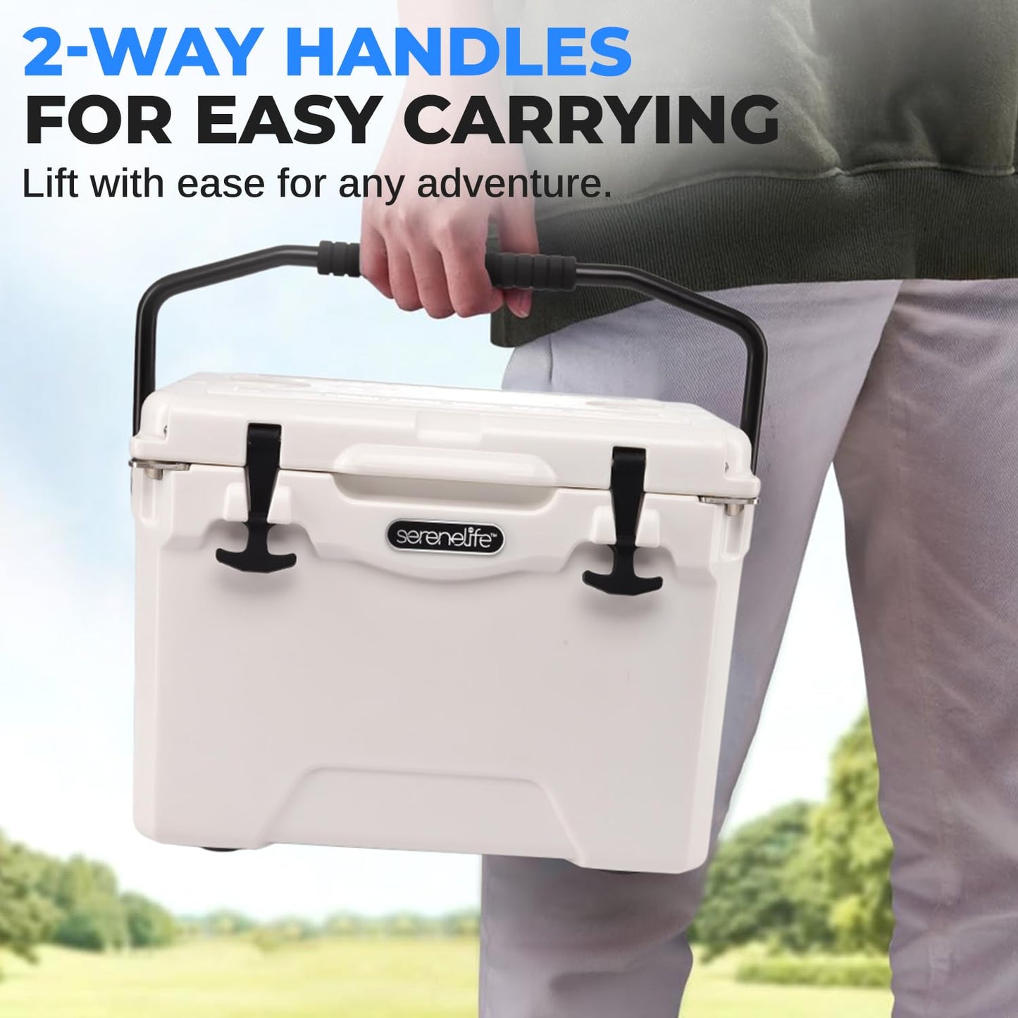 SereneLife Ultra-Tough 25 Quart Rotomolded Cooler Box, Holds Upto 36 Cans, Keeps Ice Up to 5 Days, Heavy-Duty Insulated Portable Ice Chest Box, Ideal for Travel, Camping, Beach, and Outdoor Adventures
