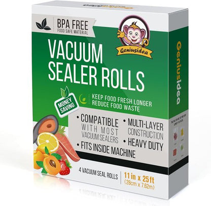 Food Saver Vacuum Sealer Bags - 4 Pack 11" x 25' Rolls | Commercial Grade, Microwave & Freezer Safe