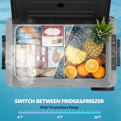 Kndko 12 Volt Car Refrigerator, 53 Quart (50L) Dual Zone Electric Cooler, Fast Cooling Portable Fridge 12V/24V DC 100-240V AC, -4℉~68℉, 12v Cooler with Wheels & Baskets for Camping, Road Trip, Truck