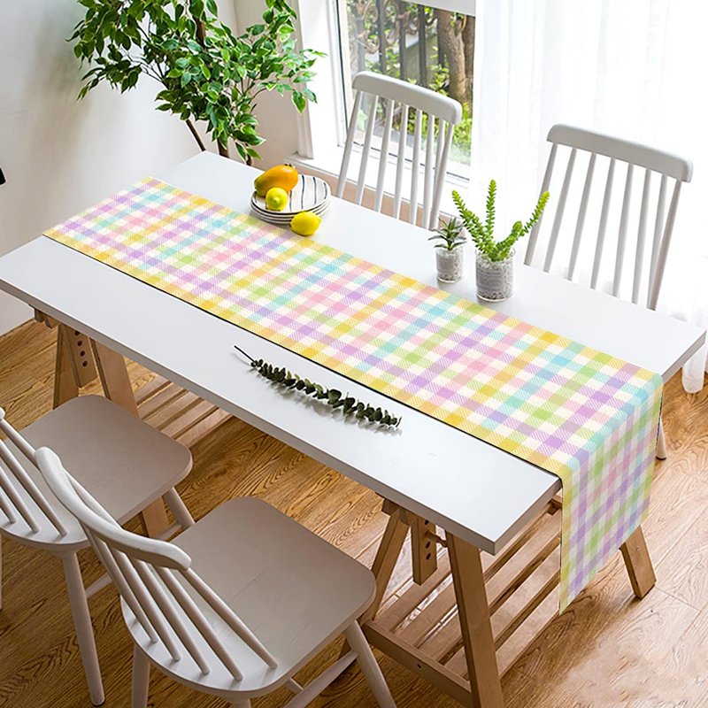 Nepnuser Linen Spring Easter Buffalo Check Plaid Table Runner Rustic Farmhouse Home Dining Room Kitchen Table Decor (13" x 108")