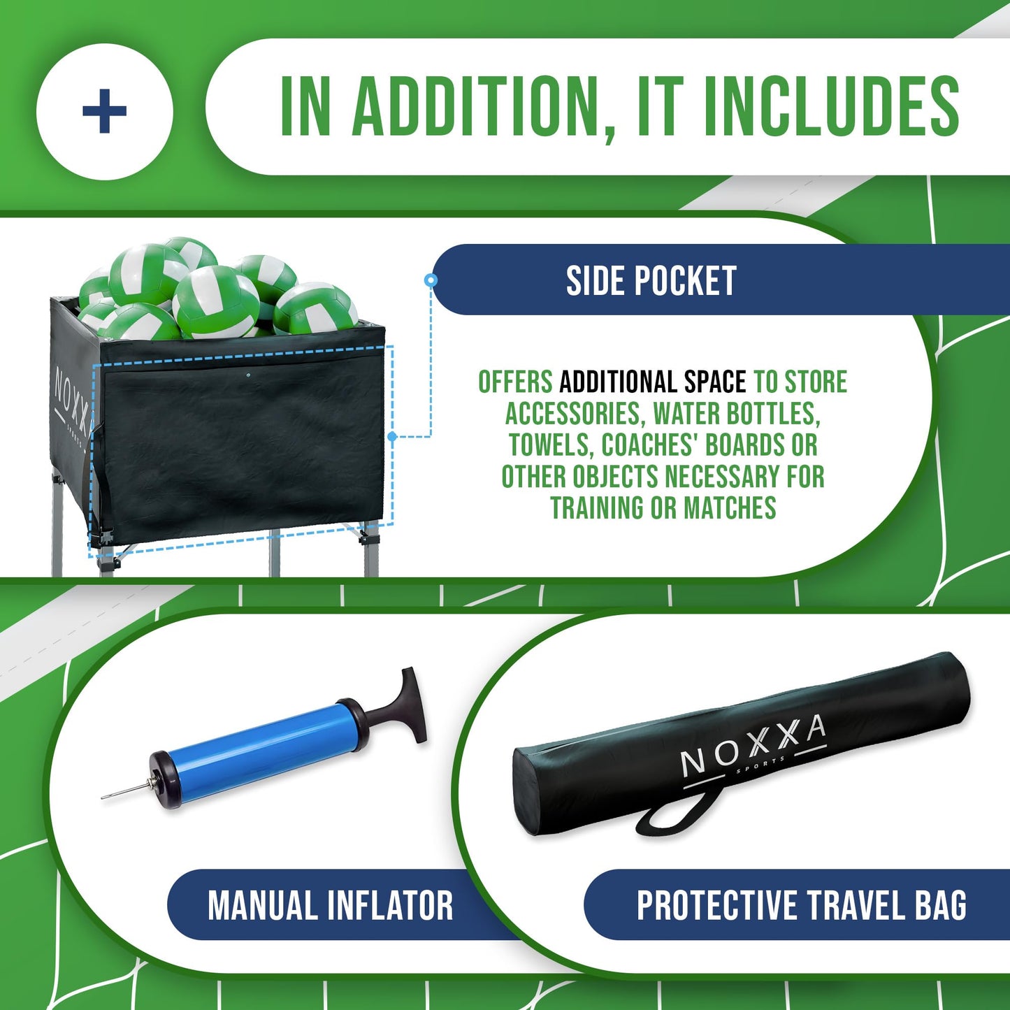 NOXXA Volleyball Cart with Wheels - Portable Volleyball Ball Cart Bag on Wheels, Collapsible Sports Ball Equipment Storage Cart for Volleybal, Indoor and Outdoor.