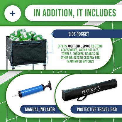 NOXXA Volleyball Cart with Wheels - Portable Volleyball Ball Cart Bag on Wheels, Collapsible Sports Ball Equipment Storage Cart for Volleybal, Indoor and Outdoor.