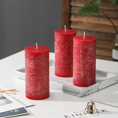 3x6 Inch Red Pillar Candles Set of 3, Christmas Candles Unscented Red Pillar Candles, Dripless Candles Long Burn Time for Wedding, Christmas Decor and Home Decor, Xmas Dinner Table Decor