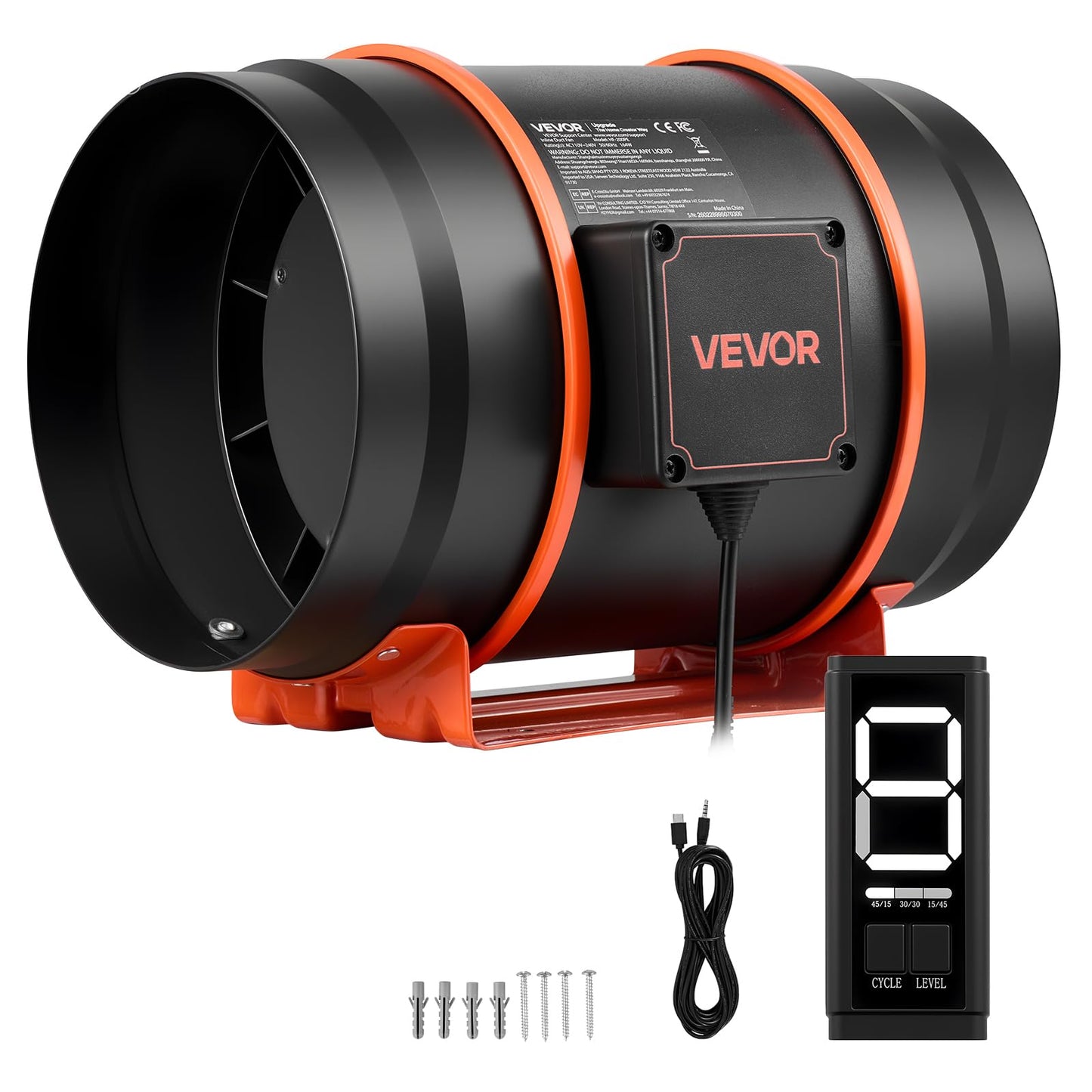 VEVOR Inline Duct Fan, 807 CFM 8 inch EC Motor Ventilation Fan with 3-Speed Circulation, 10-Speed PWM Controller, Timer-Controlled Operation, Cooling for Grow Tents, Indoor Gardening, Hydroponics