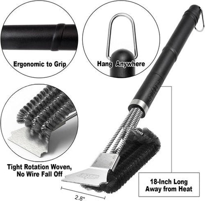 GRILLART Grill Brush - 18" Stainless Steel BBQ Brush with 3-in-1 Bristles for Safe Cleaning