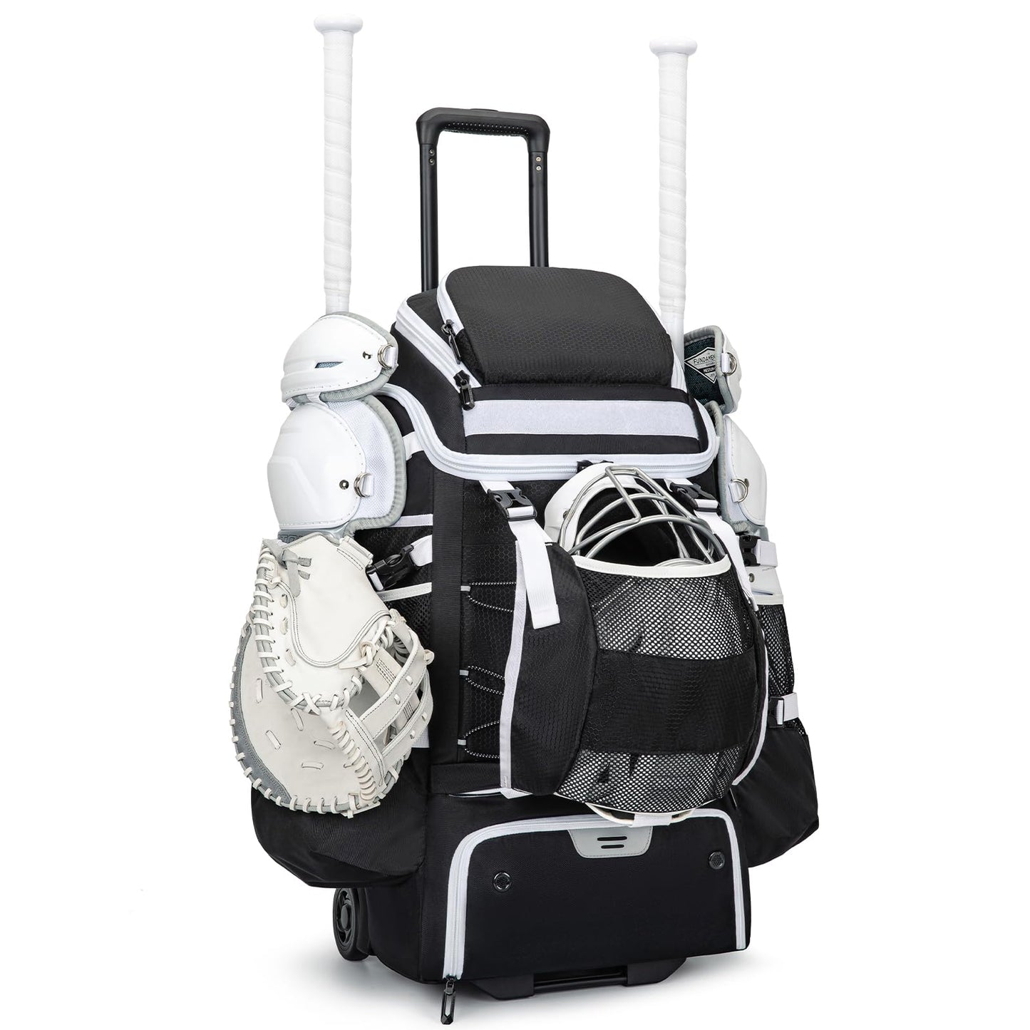 KAVIGOR Catchers Gear Bag with Wheels, 90L Rolling Baseball/Softball Bag Holds 2 Sets of Gear with Glove Compartment, Helmet Holder & Shoe Compartment