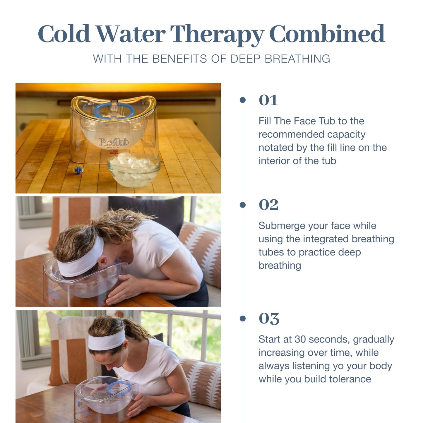 The FaceTub Face Ice Bath Bowl with Breathing Tube, Face Tub Ice Bowl for Cold Therapy to Support Skin Health & Relaxation, FaceTub for Facial Bath Cold Plunge, Vagus Nerve Stimulator Made in the USA