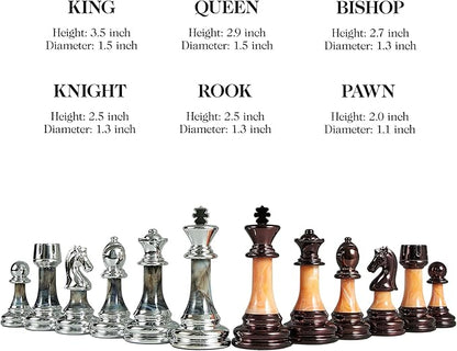 Vamslove Heavy Weighted Acrylic Chess Pieces Only with Leather Base-3.5'' King with Storage Slots-Extra 2 Queens-34 Staunton Tournament Chessmen for Chess Set or Replacement of Missing Pieces