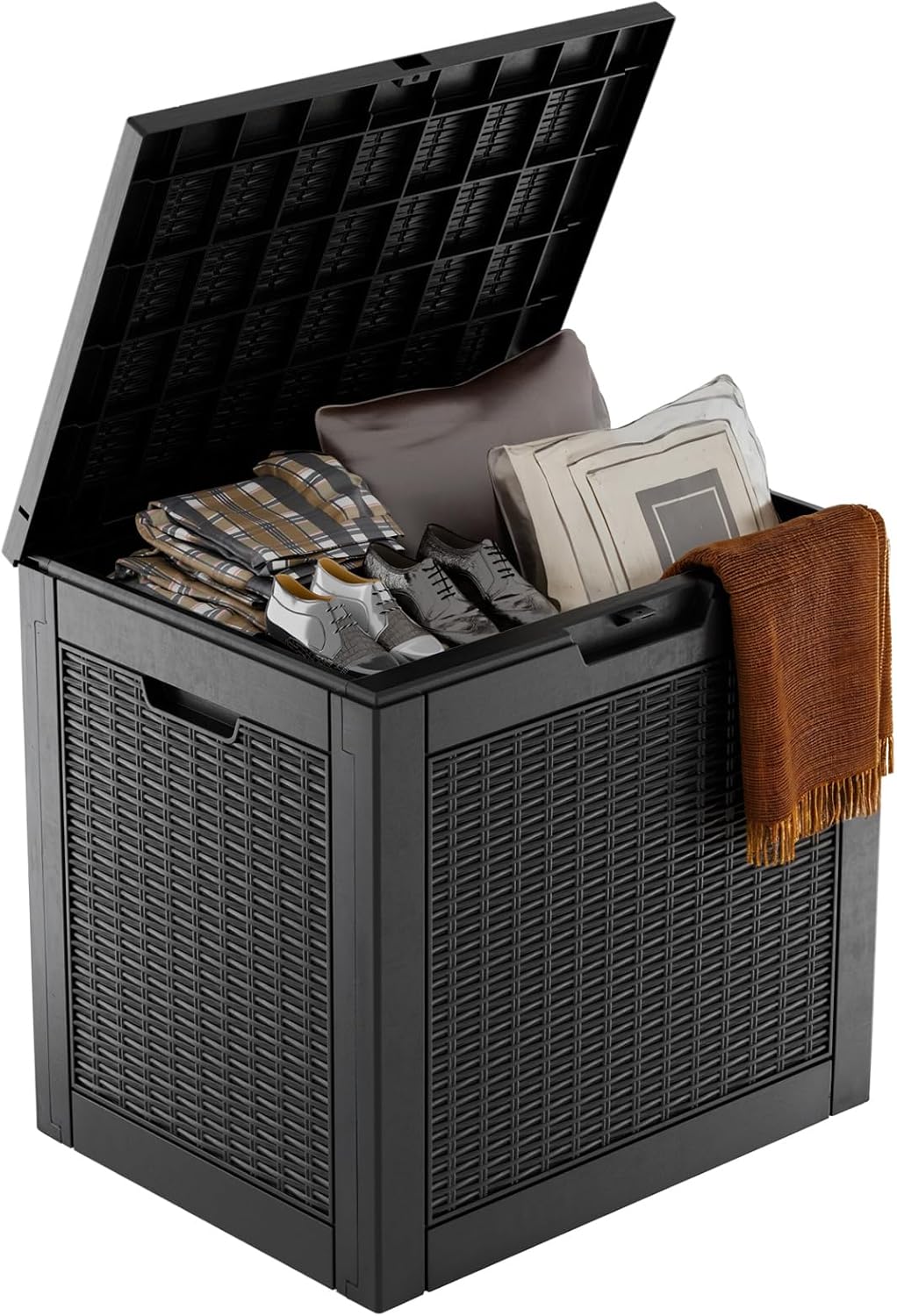 Regine Switzerland 37 Gallon Outdoor Deck Box - Lockable Waterproof Storage for Garden Tools & Cushions | Black
