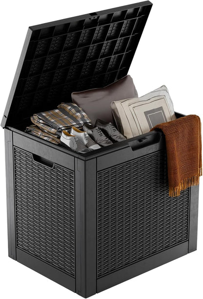 Regine Switzerland 37 Gallon Outdoor Deck Box - Lockable Waterproof Storage for Garden Tools & Cushions | Black