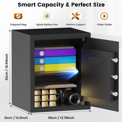 16.54 Inches Tall Safe Box, 2.5 Cuft Home Safe with Fireproof Waterproof Bag, Anti-Theft Digital Security Lock Box with Smart Alert System, Removable Shelf, Mute Function, Document Safes for Jewelry