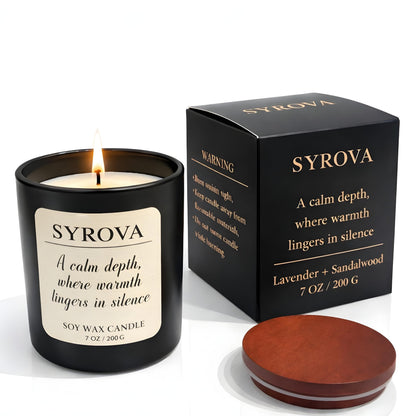 Lavender & Sandalwood Candle, Luxury Scented Soy Candle 7oz, Calming Relaxing Fragrance for Home, Stress Relief & Sleep Aromatherapy Candle, Gift for Women, Long Lasting Jar Candle