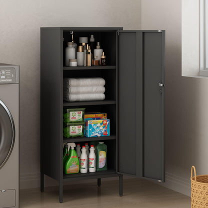 Steehoom Metal Locker Cabinet Lockable Storage Cabinet Black 4 Tier Employee Lockers for Home, School, Office, Garage, Bathroom H49.21'' (Black)