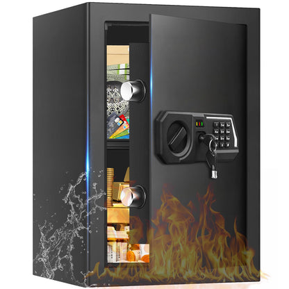 3.4 Cub Large Safes for Home Use, Digital Home Safe Box Fireproof Waterproof with Programmable Keypad, Spare Keys and Removable Shelf, Anti-Theft Fire Proof Safe for Document Money Valuables