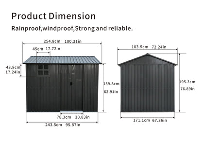 KEIKI 8x6 FT Galvanized Steel Shed with Sliding Door, Heavy Duty Metal Outdoor Storage Tool Shed Waterproof Rust Resistant Weatherproof Vented Window for Backyard Garden Patio, Black