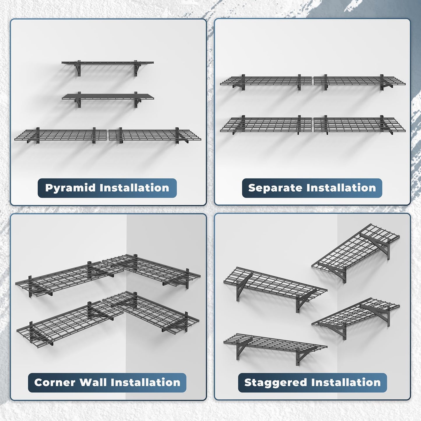 Jusgym 4 Pack Heavy Duty Garage Wall Shelving Set (1.5x4ft), Wall Mounted Garage Shelves 1400lbs Capacity, 2 Pack Garage Shelving Wall Mount (1x4ft), Tool Organizer with 4 Hooks, 700 lbs Capacity