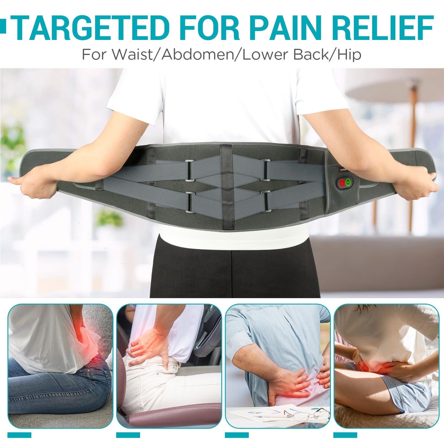 Comfytemp Cordless Heating Pad with Massager for Back Pain Relief, Portable Lower Back Massager FSA Eligible HSA Rechargeable, Birthday Gifts for Women Men Mom Dad Seniors Christmas 3 Heat 30 Auto-Off