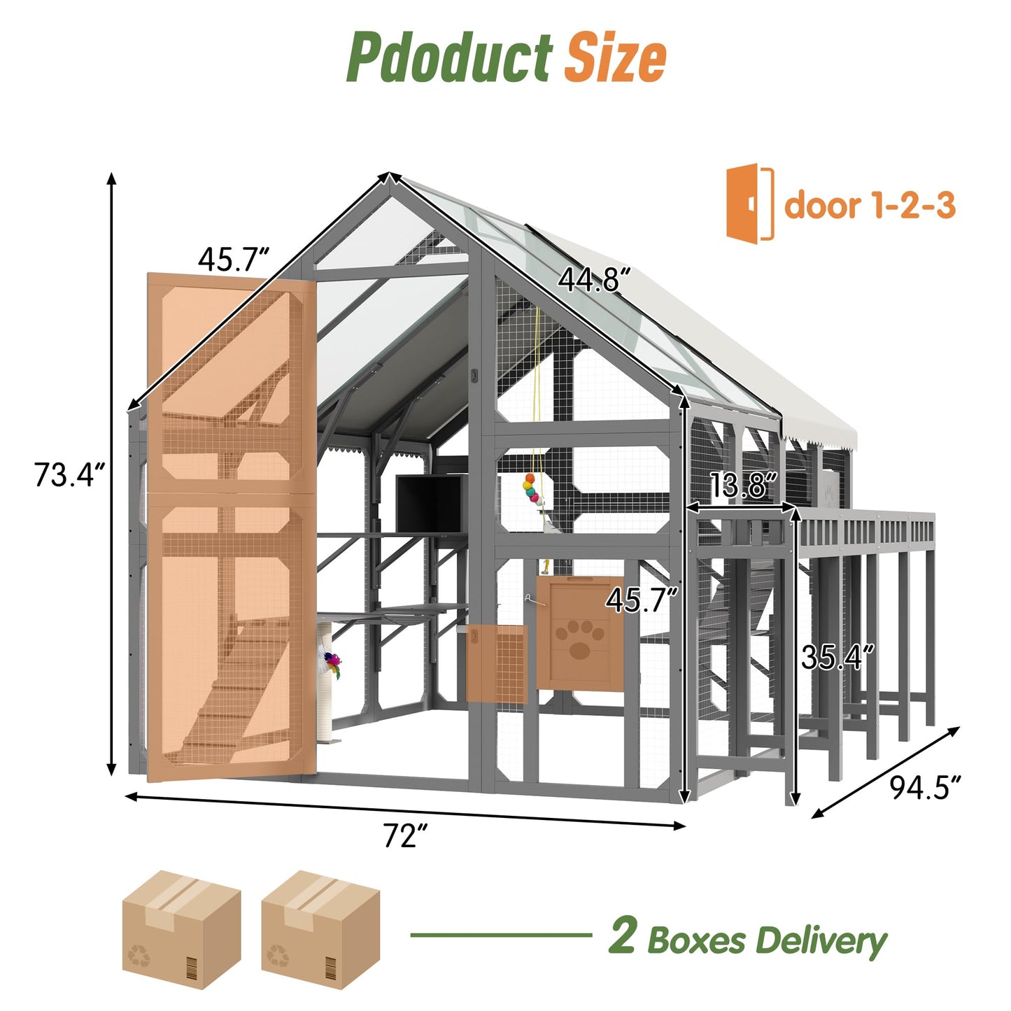Merax Large Outdoor Cat House with Planter Stand, Wooden Walk-in Catio Enclosure with 8 Platforms, Hanging Bridge, 2 Resting Boxes, Scratching Post, Waterproof Cover for Patio Garden, Grey